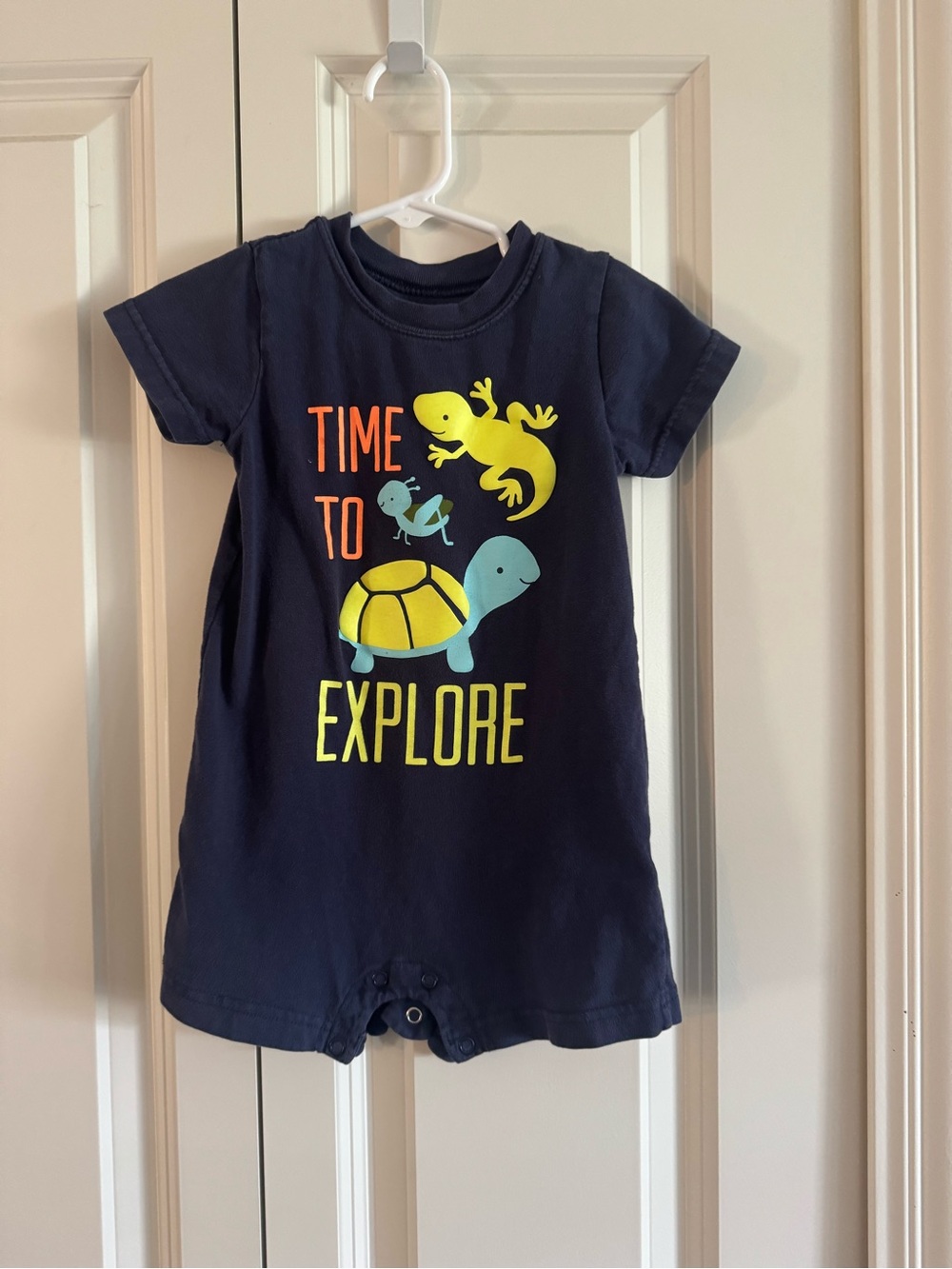 child of mine Navy One-Piece Bodysuit with Yellow, Teal & Orange Graphics